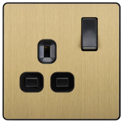 EVOLVE BRUSHED BRASS (BLACK) SINGLE SWITCHED 13A POWER SOCKET + 2 X USB (2.1A)