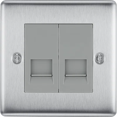 SCREWED FLATPLATE BRUSHED STEEL SINGLE SLAVE TELEPHONE SOCKET
