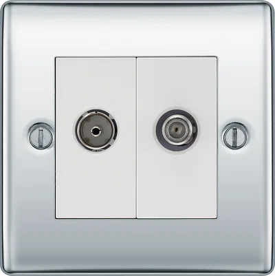 NEXUS METAL POLISHED CHROME SINGLE SOCKET FOR TV OR FM CO-AXIAL AERIAL AND SATELLITE CONNECTION