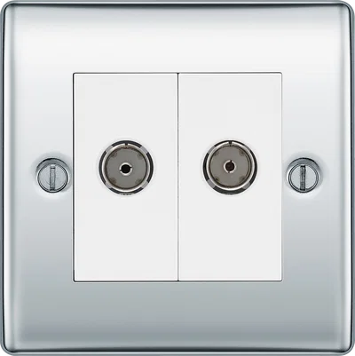 NEXUS METAL POLISHED CHROME SINGLE DIPLEX SOCKET FOR SEPARATE TV AND FM CONNECTIONS