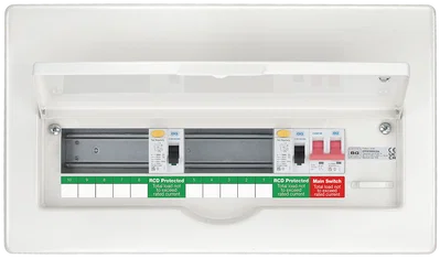 Metal Consumer Unit 12 Mod, 10 Way Unpopulated With 1 X 100A 30Ma Type A Rcd 2 X Cover Blanks And With Up Opening Front Cover