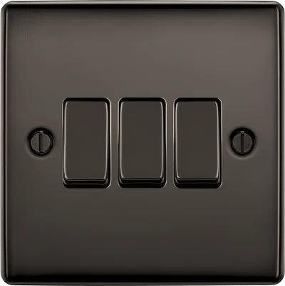 NEXUS METAL BLACK NICKEL TRIPLE SWITCH, 20A 16AX 2 WAY