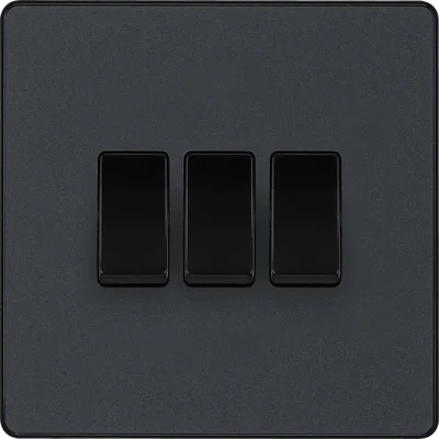 EVOLVE MATT GREY (BLACK) TRIPLE LIGHT SWITCH, 20A 16AX, 2 WAY