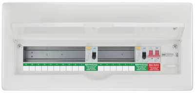Metal Consumer Unit 16 Way Fully Recessed with 100A Switch, 2x 100A 30mA A Type RCD