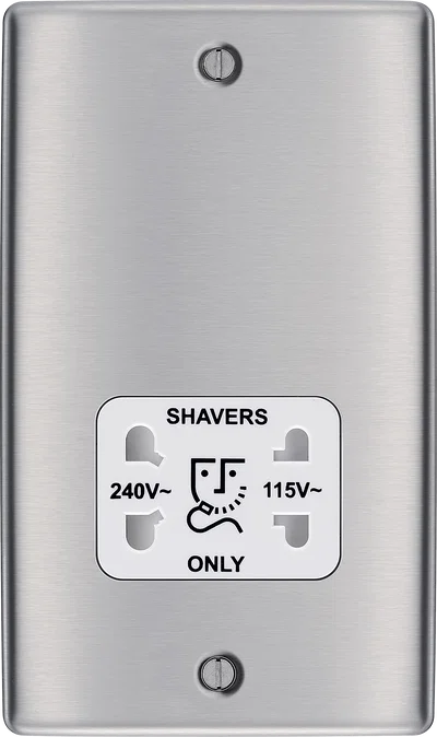 NEXUS METAL BRUSHED STEEL DUAL VOLTAGE SHAVER SOCKET 115/240V (WHITE INSERT)