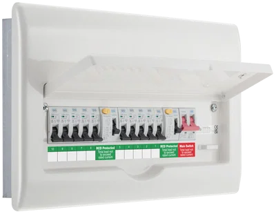 Metal Consumer Unit 16 Mod, 10 Way Fully Recessed With 100A Main Switch 2x 63A Type A 30mA RCD 10 MCB's