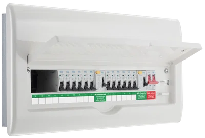 Metal Consumer Unit 22 Mod, 16 Way Fully Recessed With 100A Main Switch 2x 63A Type A 30mA RCD 12 MCB's