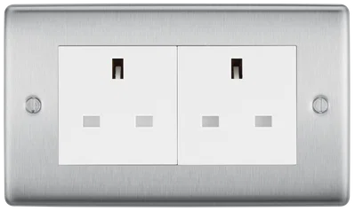BR STEEL - 2 GANG 13A UNSWITCHED SOCKET - GREY
