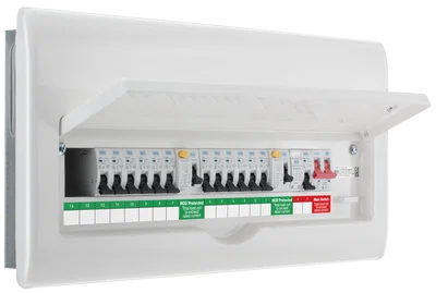 Metal Consumer Unit 14 Way with 100A main Switch, 2 x 63A Type A 30mA RCD, 12 x MCB's , 1 x SPD 1 x 32A MCB