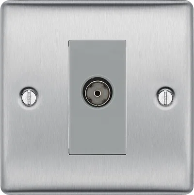 NEXUS METAL BRUSHED STEEL SINGLE ISOLATED SOCKET FOR TV OR FM CO-AXIAL AERIAL CONNECTION