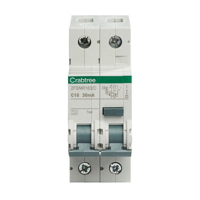 16A 30mA SPswN C Curve 6kA Type A 2 Module Stand Alone Bi-Directional RCBO