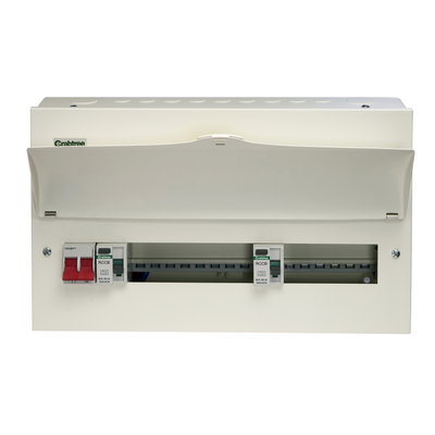 14 Way Dual RCD Consumer Unit 100A Main Switch, 80A 30mA RCD +8, 80A 30mA RCD +6