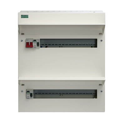 34 Way Duplex Dual RCD Consumer Unit 100A Main Switch, 80A 30mA RCD +16, 80A 30mA RCD +18