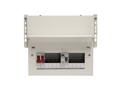 8 Way Split Load Meter Cabinet Consumer Unit 100A Main Switch +4, 80A 30mA RCD +4