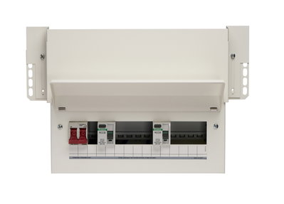 9 Way High Integrity Meter Cabinet Consumer Unit 100A Main Switch +1, 80A 30mA RCD +4, 80A 30mA RCD +4
