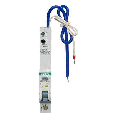 50A 30mA SPN C Curve 6kA Type A Uni-Directional RCBO