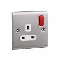 13A 1G DP SWITCHED SOCKET 2 E TERMINALS + RED ROCKERS - STAINLESS STEEL