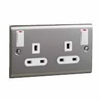 13A 2G DP SWITCHED SOCKET 2 E TERMINALS OUTBOARD ROCKERS - STAINLESS STEEL