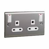 13A 2G DP SWITCHED SOCKET 2 E TERMINALS OUTBOARD ROCKERS - STAINLESS STEEL