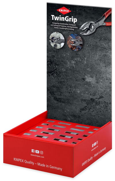 KNIPEX 00 18 01 V53 LE Counter Display TwinGrip, empty For 18 TwinGrip, 6 x 150, 200 and 250 each Secondary placement for TwinGrip Slip Joint Pliers 200 mm