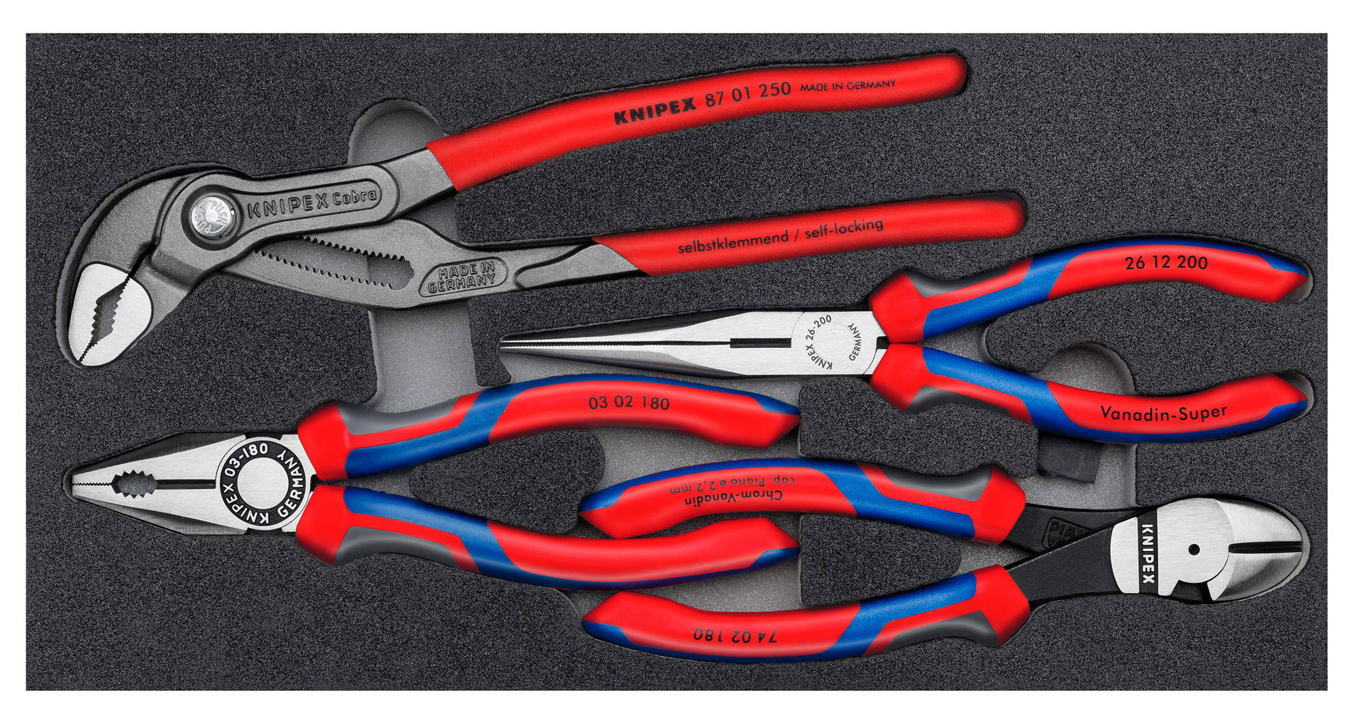 KNIPEX 00 20 01 V15 Set of pliers in a foam tray 4 parts 