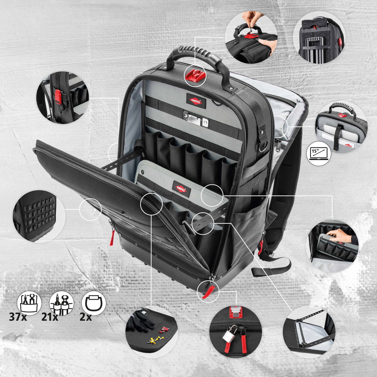 KNIPEX 00 21 50 E Tool backpack Modular X18 Electric 22 parts 530 mm – Image 6 of 6