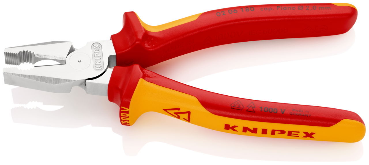 KNIPEX 02 06 180 High Leverage Combination Pliers insulated with multi-component grips, VDE-tested chrome-plated 180 mm – Image 2 of 7