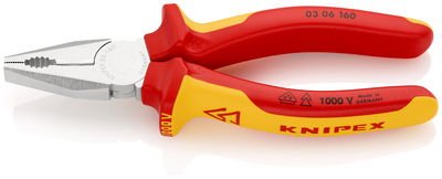 KNIPEX 03 06 160 Combination Pliers insulated with multi-component grips, VDE-tested chrome-plated 160 mm
