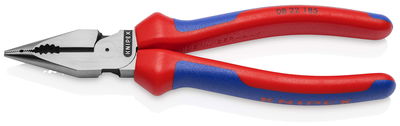 KNIPEX 08 22 185 Needle-Nose Combination Pliers with multi-component grips black atramentized 188 mm