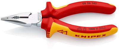 KNIPEX 08 26 145 Needle-Nose Combination Pliers insulated with multi-component grips, VDE-tested chrome-plated 145 mm
