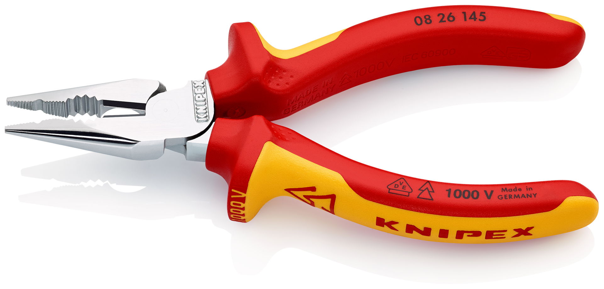 KNIPEX 08 26 145 Needle-Nose Combination Pliers insulated with multi-component grips, VDE-tested chrome-plated 145 mm – Image 2 of 6