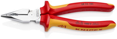 KNIPEX 08 26 185 Needle-Nose Combination Pliers insulated with multi-component grips, VDE-tested chrome-plated 188 mm