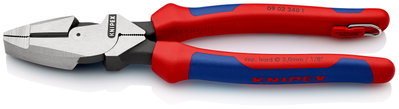 KNIPEX 09 02 240 T BK Lineman's Pliers with fastening eyelet American style with multi-component grips, with integrated tether attachment point for a tool tether black atramentized 240 mm (self-service card/blister)
