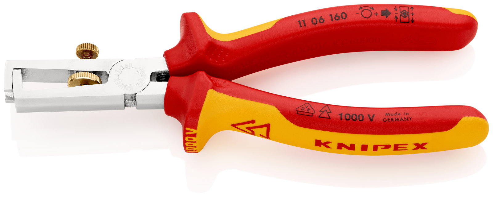 KNIPEX 11 06 160 Insulation Stripper with opening spring, universal insulated with multi-component grips, VDE-tested chrome-plated 160 mm
