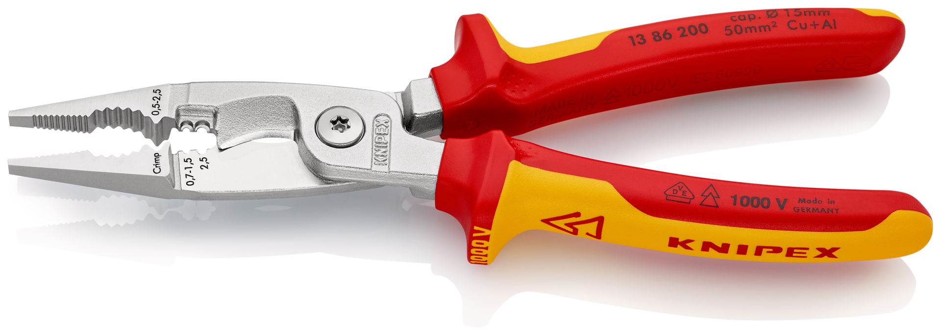 KNIPEX 13 86 200 Pliers for Electrical Installation insulated with multi-component grips, VDE-tested chrome-plated 200 mm – Image 2 of 6