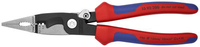 KNIPEX 13 92 200 Pliers for Electrical Installation with multi-component grips black atramentized 200 mm