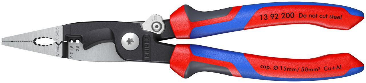 KNIPEX 13 92 200 Pliers for Electrical Installation with comfort handles black atramentized 200 mm