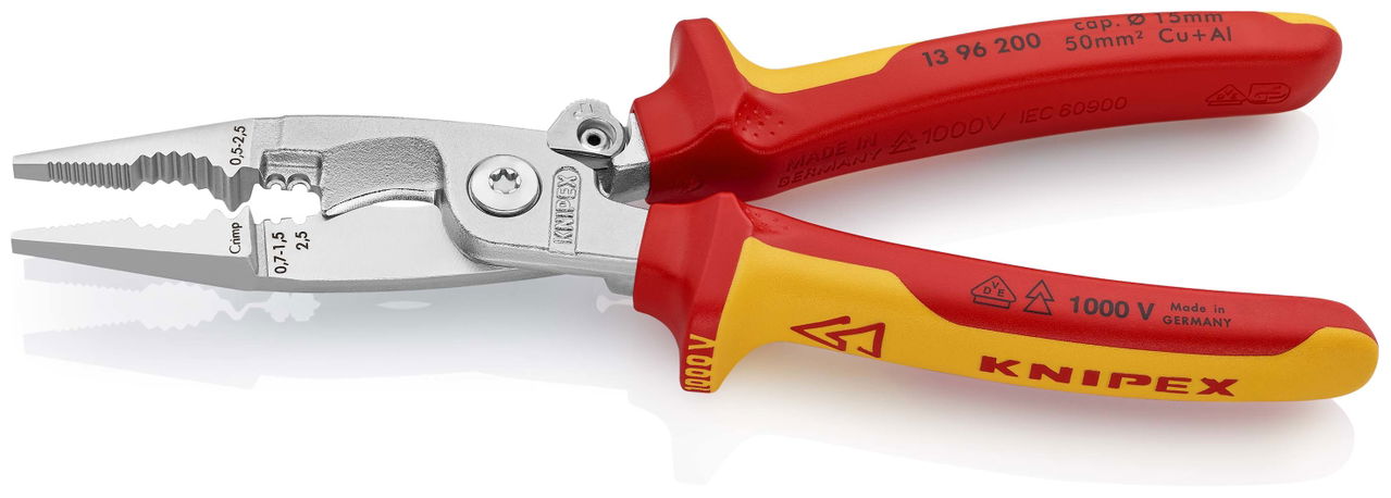 KNIPEX 13 96 200 Pliers for Electrical Installation insulated with multi-component grips, VDE-tested chrome-plated 200 mm – Image 2 of 6
