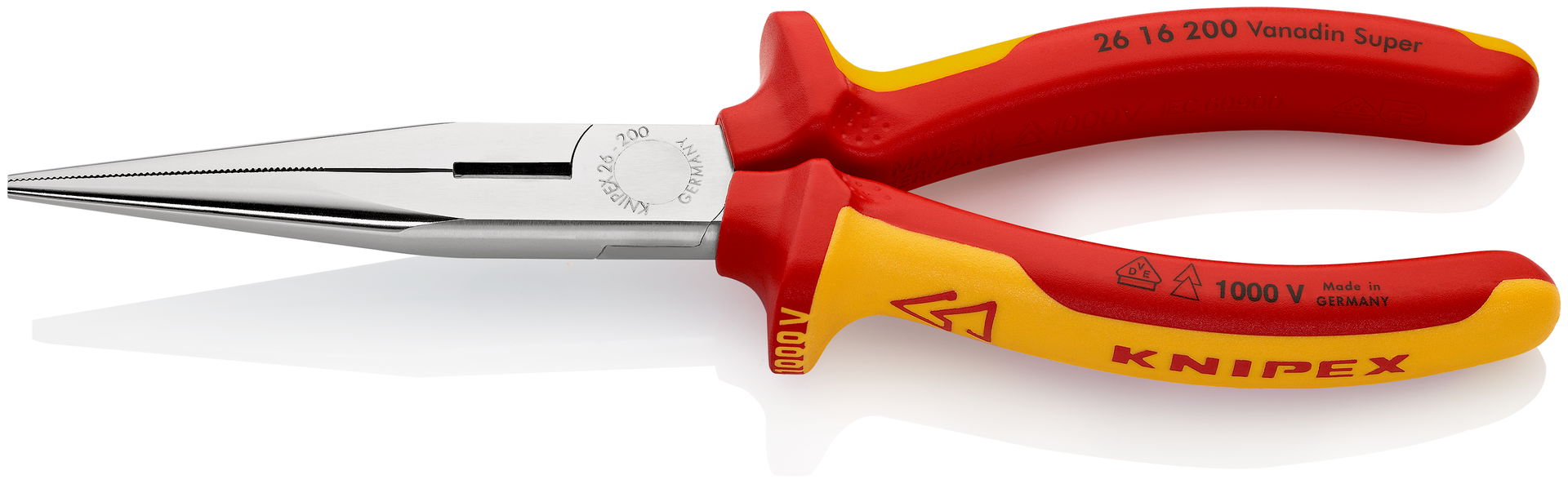 KNIPEX 26 16 200 SB Snipe Nose Side Cutting Pliers (Stork Beak Pliers) insulated with multi-component grips, VDE-tested chrome-plated 200 mm