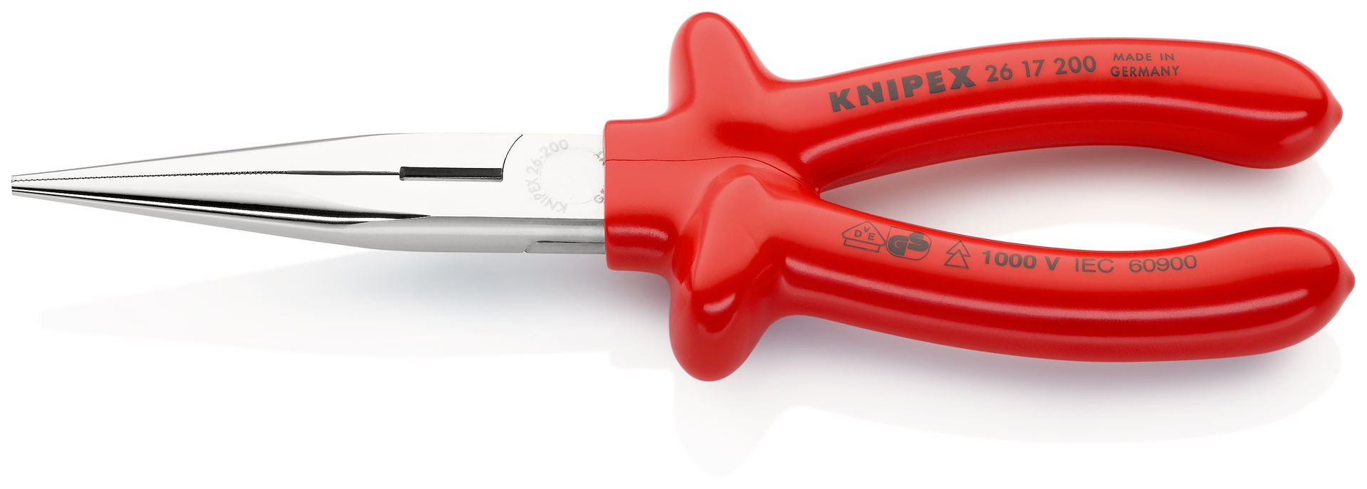 KNIPEX 26 17 200 Snipe Nose Side Cutting Pliers (Stork Beak Pliers) with dipped insulation, VDE-tested chrome-plated 200 mm