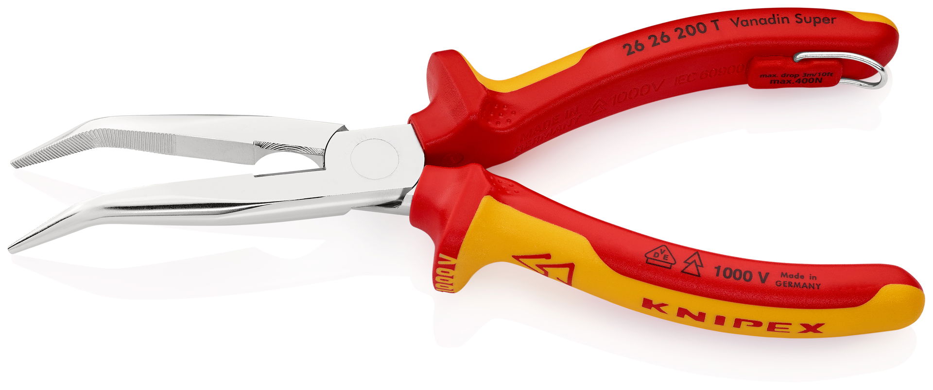 KNIPEX 26 26 200 T Snipe Nose Side Cutting Pliers (Stork Beak Pliers) insulated with multi-component grips, VDE-tested with integrated insulated tether attachment point for a tool tether chrome-plated 200 mm – Image 2 of 3