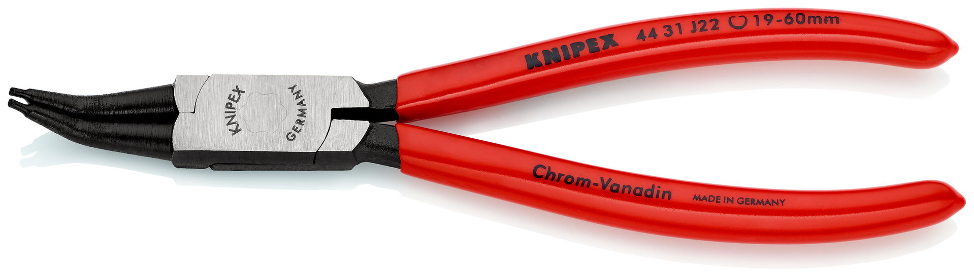KNIPEX 44 31 J22 Circlip Pliers for internal circlips in bore holes 45° angled with plastic coating black atramentized 180 mm