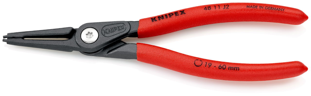 KNIPEX 48 11 J2 Precision Circlip Pliers for internal circlips in bore holes with non-slip plastic coating grey atramentized 180 mm