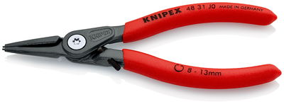 KNIPEX 48 31 J0 Precision Circlip Pliers for internal circlips in bore holes with overstretching limiter with non-slip plastic coating grey atramentized 140 mm