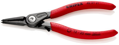 KNIPEX 48 31 J1 Precision Circlip Pliers for internal circlips in bore holes with overstretching limiter with non-slip plastic coating grey atramentized 140 mm