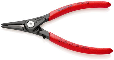 KNIPEX 49 31 A1 Precision Circlip Pliers for external circlips on shafts with overstretching limiter with non-slip plastic coating grey atramentized 140 mm