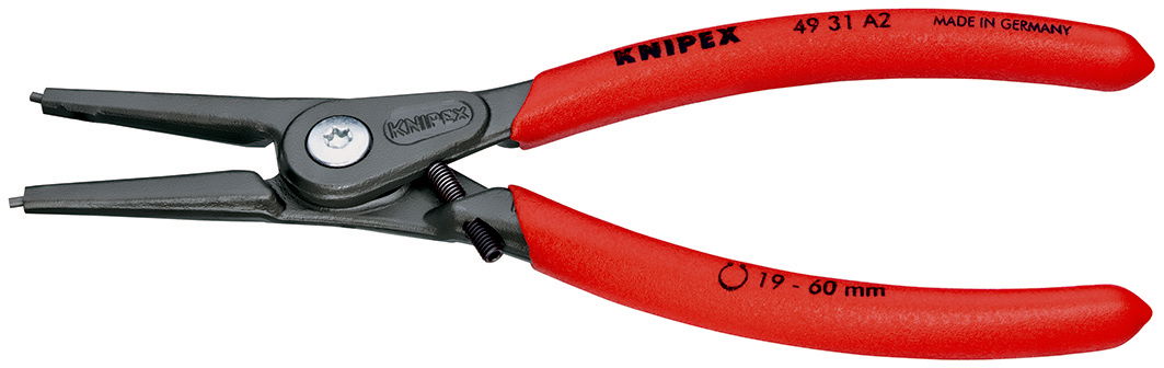 KNIPEX 49 31 A2 Precision Circlip Pliers for external circlips on shafts with overexpansion guard with non-slip plastic coating grey atramentized 180 mm