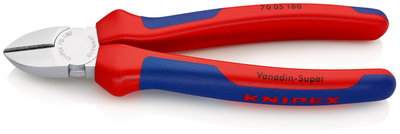 KNIPEX 70 05 180 SB Diagonal Cutter with multi-component grips chrome-plated 180 mm (self-service card/blister)