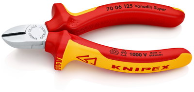 KNIPEX 70 06 125 Diagonal Cutter insulated with multi-component grips, VDE-tested chrome-plated 125 mm