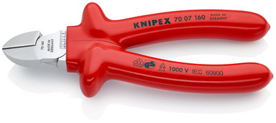 KNIPEX 70 07 160 Diagonal Cutter with dipped insulation, VDE-tested chrome-plated 160 mm